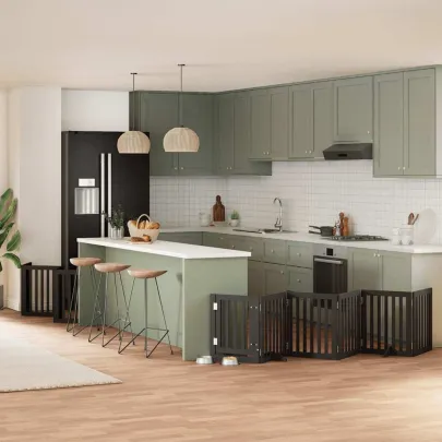 Poartă Câini Pliabilă Lemn Plop Negru 750 cm - Livrare Gratuită