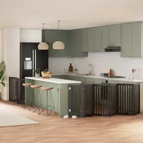 Poartă Câini Pliabilă 9 Panouri Negru - 450 cm - Lemn Plop