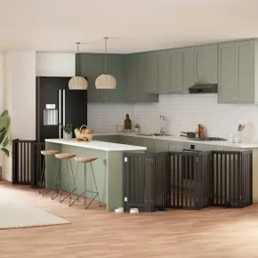 Poartă Câini Pliabilă Lemn Plop Negru 600 cm - Gratis Livrare