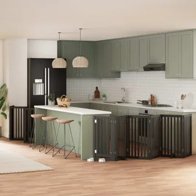 Poartă Câini Pliabilă 15 Panouri Negru 750 cm - Lemn Plop