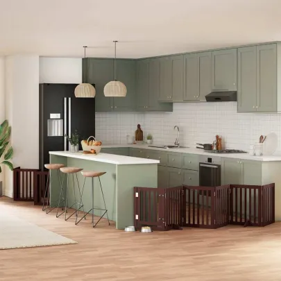 Poartă Câini Pliabilă Lemn Plop cu Ușă - 750 cm