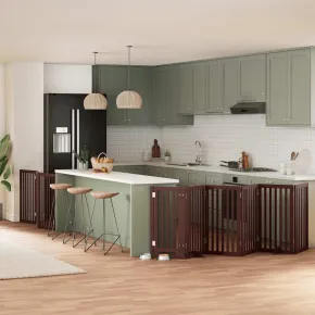 Poartă Câini Pliabilă Lemn Plop cu Ușă - 450 cm