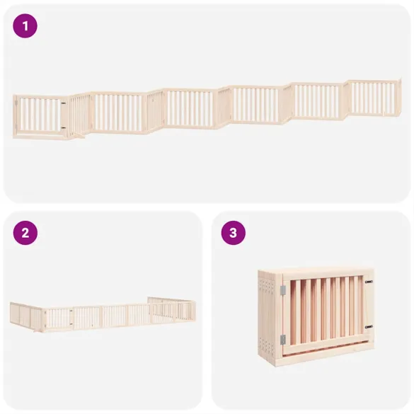 Poartă Câini Pliabilă Lemn - 12 Panouri cu Ușă - 960 cm