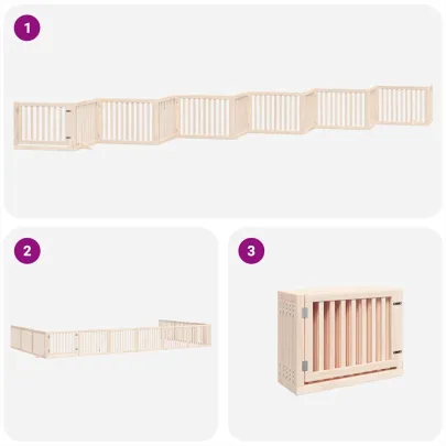 Poartă Câini Pliabilă Lemn - 12 Panouri cu Ușă - 960 cm