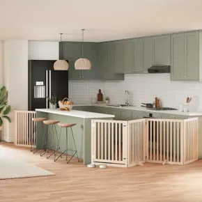 Poartă Pliabilă Câini cu Ușă - Lemn Plop - 640 cm