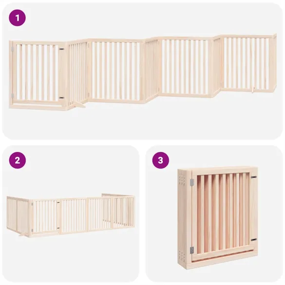 Poartă Pliabilă Câini cu Ușă - Lemn Plop - 640 cm