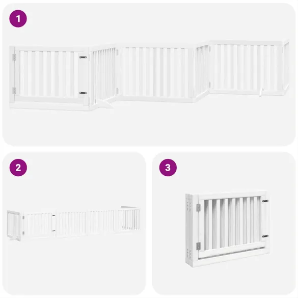 Poartă Câini Pliabilă Lemn Plop - 6 Panouri Alb - 480 cm