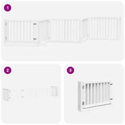 Poartă Câini Pliabilă Lemn Plop - 6 Panouri Alb - 480 cm