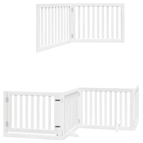 Poartă Câini Pliabilă Lemn Plop - 6 Panouri Alb - 480 cm