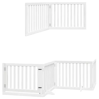 Poartă Câini Pliabilă Lemn Plop - 6 Panouri Alb - 480 cm
