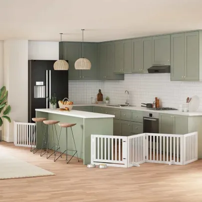 Poartă Câini Pliabilă Lemn Plop - 640 cm Alb | Livrare Gratuită