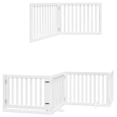 Poartă Câini Pliabilă Lemn Plop - 640 cm Alb | Livrare Gratuită