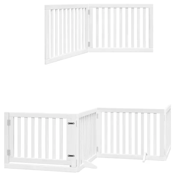 Poartă Câini Pliabilă Lemn Plop - 800 cm, Alb