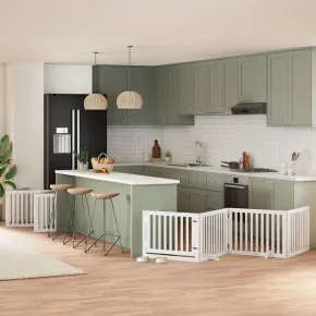 Poartă Câini Pliabilă Lemn Plop - 960 cm - Alb