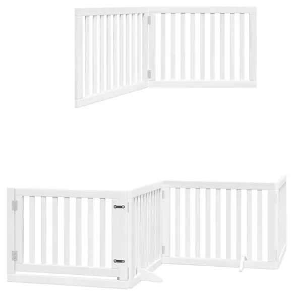 Poartă Câini Pliabilă Lemn Plop - 960 cm - Alb