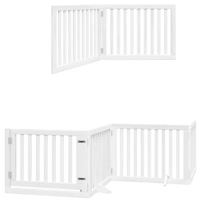 Poartă Câini Pliabilă Lemn Plop - 960 cm - Alb