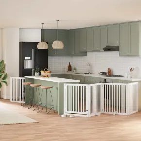 Poartă Câini Pliabilă Lemn Plop - 6 Panouri Alb - 480 cm