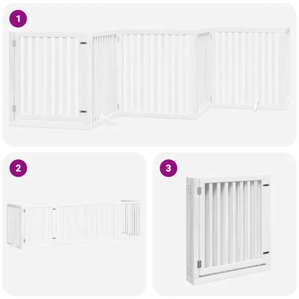 Poartă Câini Pliabilă Lemn Plop - 6 Panouri Alb - 480 cm