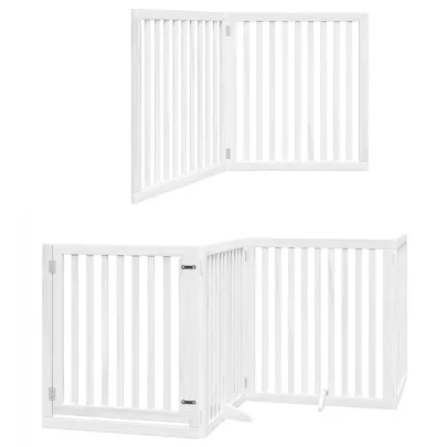 Poartă Câini Pliabilă Lemn Plop - 6 Panouri Alb - 480 cm