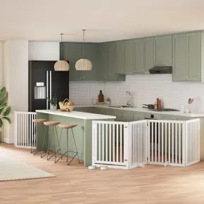 Poartă Câini Pliabilă Lemn Plop - 640 cm Alb | Livrare Gratuită