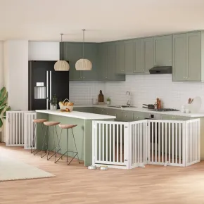 Poartă Câini Pliabilă Lemn Plop - Alb, 960 cm | Livrare Gratuită