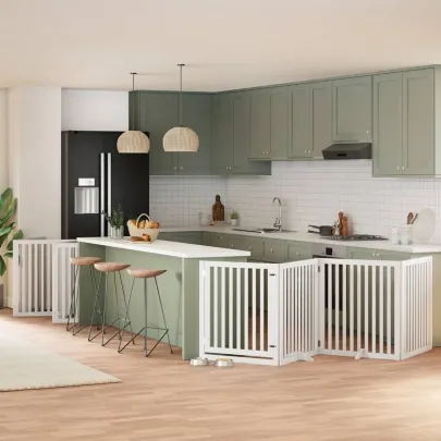 Poartă Câini Pliabilă Lemn Plop - Alb, 960 cm | Livrare Gratuită