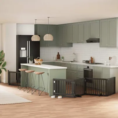 Poartă Câini Pliabilă 6 Panouri Negru 480 cm - Lemn Plop