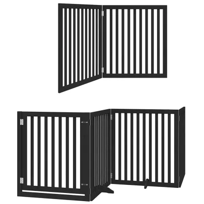 Poartă Câini Pliabilă 8 Panouri Negru - Lemn Plop 640 cm