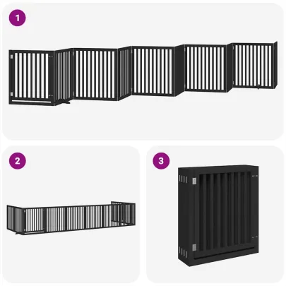 Poartă Câini Pliabilă Lemn Plop 800 cm - Negru