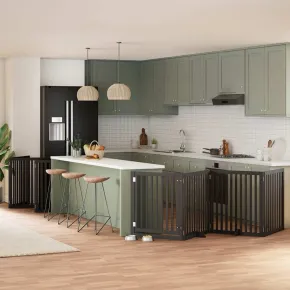 Poartă Câini Pliabilă 12 Panouri Negru 960 cm - Lemn Plop