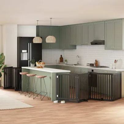 Poartă Câini Pliabilă 12 Panouri Negru 960 cm - Lemn Plop