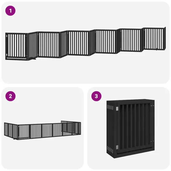 Poartă Câini Pliabilă 12 Panouri Negru 960 cm - Lemn Plop