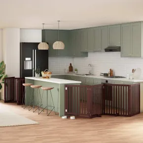 Poartă Câini Pliabilă Lemn Plop 800 cm cu Ușă | Livrare Gratuită