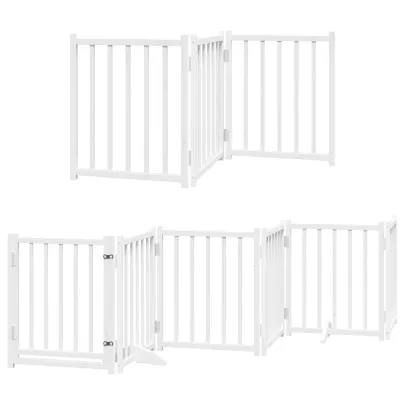 Poartă Câini Pliabilă Lemn Plop - 9 Panouri Alb - 450 cm