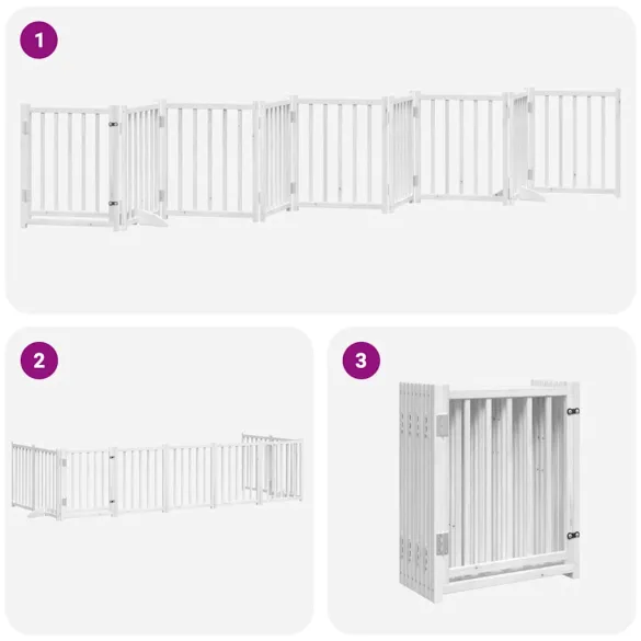 Poartă Câini Pliabilă Lemn Plop - 9 Panouri Alb - 450 cm