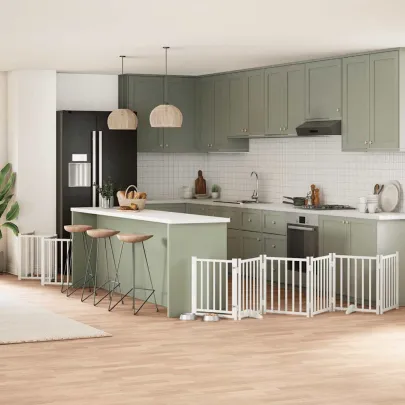 Poartă Câini Pliabilă Lemn Plop - 12 Panouri Alb, 600 cm