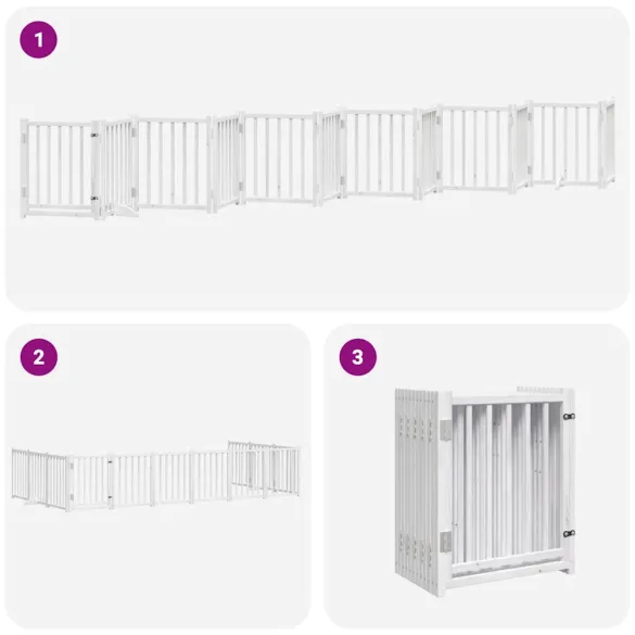 Poartă Câini Pliabilă Lemn Plop - 12 Panouri Alb, 600 cm