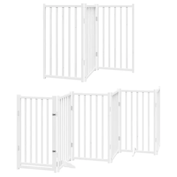 Poartă Câini Pliabilă Lemn Plop - 9 Panouri Alb - 450 cm