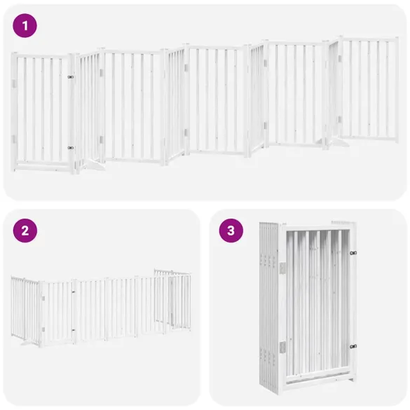 Poartă Câini Pliabilă Lemn Plop - 9 Panouri Alb - 450 cm