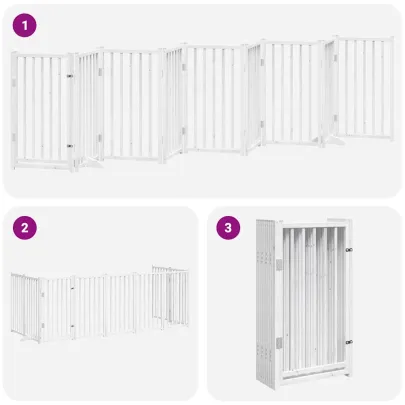 Poartă Câini Pliabilă Lemn Plop - 9 Panouri Alb - 450 cm