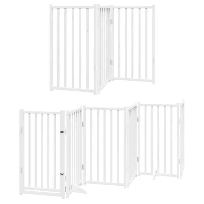 Poartă Câini Pliabilă Lemn Plop - 12 Panouri Alb, 600 cm