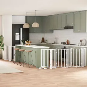 Poartă Câini Pliabilă Lemn Plop - 750 cm, Alb | Livrare Gratuită