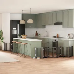 Poartă Câini Pliabilă 9 Panouri Negru - 450 cm - Lemn Plop