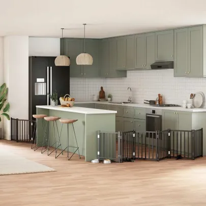 Poartă Câini Pliabilă 9 Panouri Negru - 450 cm - Lemn Plop