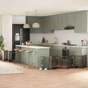 Poartă Câini Pliabilă 15 Panouri Negru 750 cm - Lemn Plop