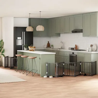 Poartă Câini Pliabilă 15 Panouri Negru 750 cm - Lemn Plop