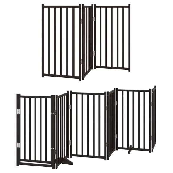 Poartă Câini Pliabilă 9 Panouri Negru 450 cm - Lemn Plop