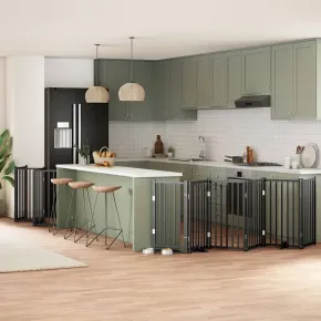 Poartă Câini Pliabilă 15 Panouri Negru 750 cm - Lemn Plop