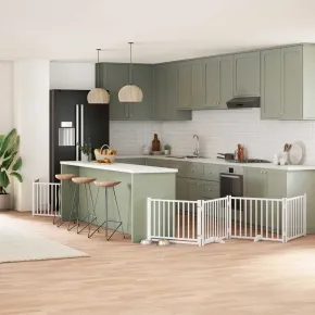 Poartă Câini Pliabilă din Lemn de Plop cu Ușă - 640 cm