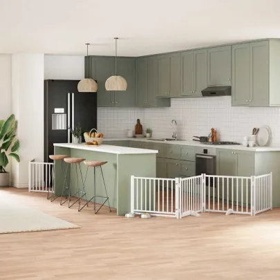 Poartă Câini Pliabilă din Lemn de Plop cu Ușă - 640 cm